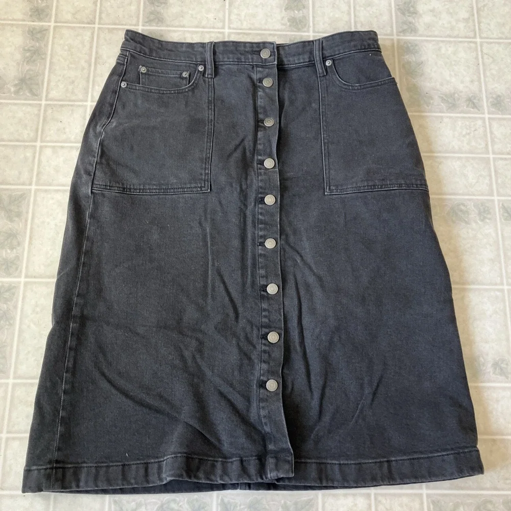Ralph Lauren Women's‎ Black Denim Button Down Skirt Size 14 Modest Pockets